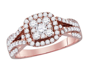 14kt Rose Gold Womens Round Diamond Square Cluster Bridal Wedding Engagement Ring 1.00 Cttw