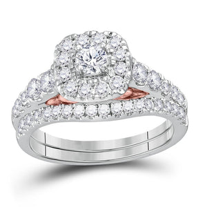 14kt Two-tone Gold Womens Round Diamond Bridal Wedding Engagement Ring Band Set 1.00 Cttw (Certified)