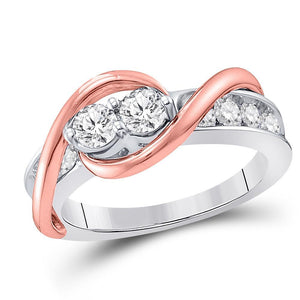 14kt Two-tone Gold Womens Round Diamond 2-stone Bridal Wedding Engagement Ring 3/4 Cttw (Certified)