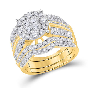 14kt Yellow Gold Womens Princess Diamond Bridal Wedding Engagement Ring Band Set 2-5/8 Cttw