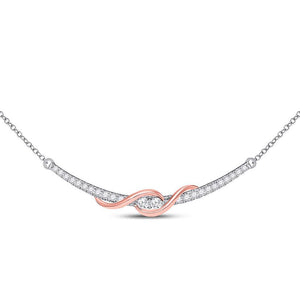 14kt Two-tone Gold Womens Round Diamond Bar 2-stone Necklace 1/2 Cttw (Certified)