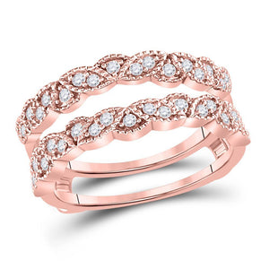 14kt Rose Gold Womens Round Diamond Milgrain Ring Guard Enhancer Wedding Band 1/3 Cttw