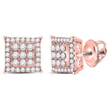 14kt Rose Gold Womens Round Diamond Square Cluster Earrings 1/4 Cttw