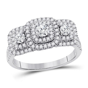14kt White Gold Womens Round Diamond 3-stone Bridal Wedding Engagement Ring 1.00 Cttw