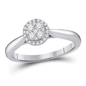 14kt White Gold Womens Round Diamond Fashion Cluster Ring 1/4 Cttw