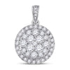 14kt White Gold Womens Round Diamond Halo Cluster Pendant 1.00 Cttw