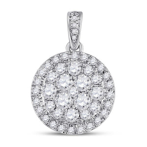 14kt White Gold Womens Round Diamond Halo Cluster Pendant 1.00 Cttw