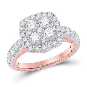 14kt Two-tone Gold Womens Round Diamond Cluster Bridal Wedding Engagement Ring 2.00 Cttw