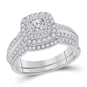 14kt White Gold Womens Round Diamond Bridal Wedding Engagement Ring Band Set 1.00 Cttw (Certified)