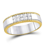 14kt Two-tone Gold His Hers Round Diamond Cluster Matching Bridal Wedding Ring Band Set 1.00 Cttw