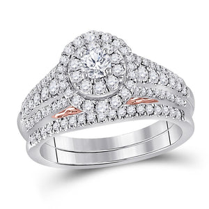 14kt Two-tone Gold Womens Round Diamond Bridal Wedding Engagement Ring Band Set 1.00 Cttw (Certified)