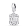 14kt White Gold Womens Baguette Diamond Fashion Cluster Pendant 1/8 Cttw