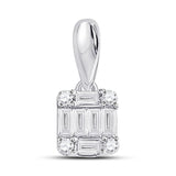 14kt White Gold Womens Baguette Diamond Fashion Cluster Pendant 1/8 Cttw