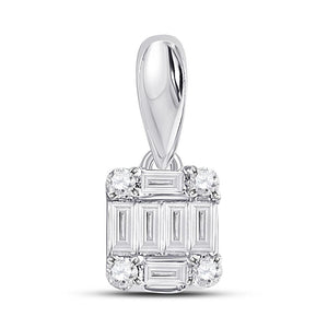 14kt White Gold Womens Baguette Diamond Fashion Cluster Pendant 1/8 Cttw