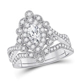 14kt White Gold Womens Marquise Diamond Bridal Wedding Engagement Ring Band Set 1.00 Cttw (Certified)