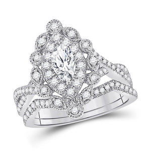 14kt White Gold Womens Marquise Diamond Bridal Wedding Engagement Ring Band Set 1.00 Cttw (Certified)
