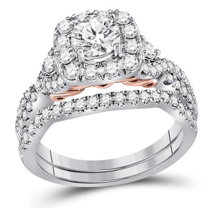 14kt Two-tone Gold Womens Round Diamond Bridal Wedding Engagement Ring Band Set 1-3/4 Cttw (Certified)