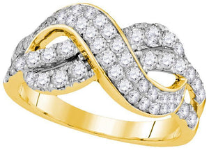 14kt Yellow Gold Womens Round Diamond Infinity Crossover Band 1.00 Cttw