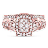 14kt Rose Gold Womens Round Diamond Bridal Wedding Engagement Ring Band Set 1.00 Cttw