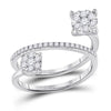 14kt White Gold Womens Round Diamond Double Flower Cluster Ring 3/4 Cttw