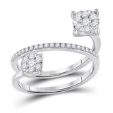 14kt White Gold Womens Round Diamond Double Flower Cluster Ring 3/4 Cttw