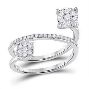 14kt White Gold Womens Round Diamond Double Flower Cluster Ring 3/4 Cttw