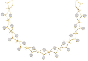 14kt Yellow Gold Womens Round Diamond Flower Cluster Cocktail Necklace 3-1/2 Cttw