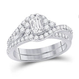 14kt White Gold Womens Emerald Diamond Bridal Wedding Engagement Ring Band Set 1-1/4 Cttw (Certified)