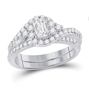 14kt White Gold Womens Emerald Diamond Bridal Wedding Engagement Ring Band Set 1-1/4 Cttw (Certified)
