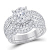 14kt White Gold Womens Round Diamond Bridal Wedding Engagement Ring Band Set 1-3/4 Cttw