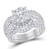 14kt White Gold Womens Round Diamond Bridal Wedding Engagement Ring Band Set 1-3/4 Cttw