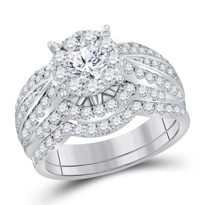 14kt White Gold Womens Round Diamond Bridal Wedding Engagement Ring Band Set 1-3/4 Cttw