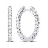 14kt White Gold Womens Round Diamond Inside-Outside Hoop Earrings 1.00 Cttw