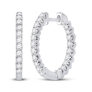 14kt White Gold Womens Round Diamond Inside-Outside Hoop Earrings 1.00 Cttw