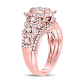 14kt Rose Gold Womens Round Diamond Bridal Wedding Engagement Ring Band Set 1.00 Cttw
