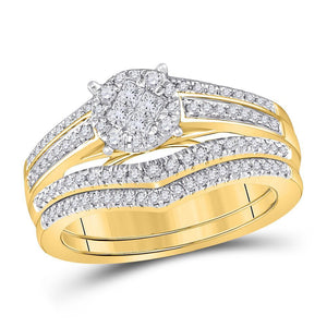 14kt Yellow Gold Womens Princess Diamond Bridal Wedding Engagement Ring Band Set 5/8 Cttw