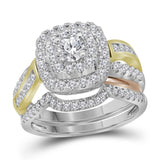 14kt Tri-Tone Gold Womens Round Diamond Bridal Wedding Engagement Ring Band Set 1.00 Cttw (Certified)
