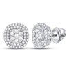 14kt White Gold Womens Round Diamond Cluster Cushion Earrings 1.00 Cttw