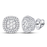 14kt White Gold Womens Round Diamond Cluster Cushion Earrings 1.00 Cttw