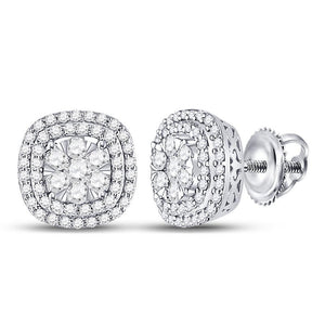 14kt White Gold Womens Round Diamond Cluster Cushion Earrings 1.00 Cttw