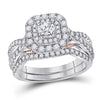14kt Two-tone Gold Womens Round Diamond Bridal Wedding Engagement Ring Band Set 1.00 Cttw (Certified)