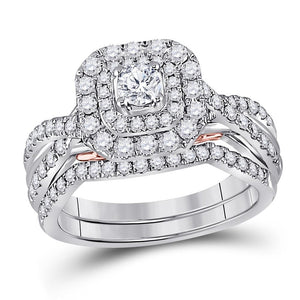14kt Two-tone Gold Womens Round Diamond Bridal Wedding Engagement Ring Band Set 1.00 Cttw (Certified)