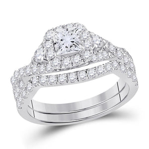 14kt White Gold Womens Princess Diamond Bridal Wedding Engagement Ring Band Set 1-1/2 Cttw (Certified)