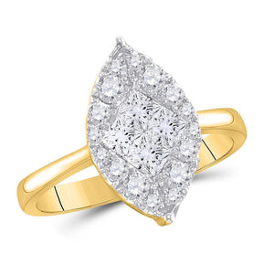 14kt Yellow Gold Womens Princess Diamond Cluster Bridal Wedding Engagement Ring 1/2 Cttw