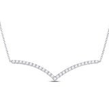 14kt White Gold Womens Round Diamond Fashion Chevron Bar Necklace 1.00 Cttw