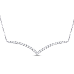 14kt White Gold Womens Round Diamond Fashion Chevron Bar Necklace 1.00 Cttw