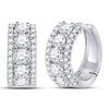 14kt White Gold Womens Round Diamond 3-Row Huggie Earrings 1.00 Cttw