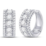 14kt White Gold Womens Round Diamond 3-Row Huggie Earrings 1.00 Cttw