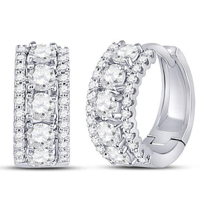 14kt White Gold Womens Round Diamond 3-Row Huggie Earrings 1.00 Cttw