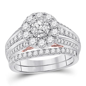 14kt Two-tone Gold Womens Round Diamond Bridal Wedding Engagement Ring Band Set 1-1/2 Cttw (Certified)